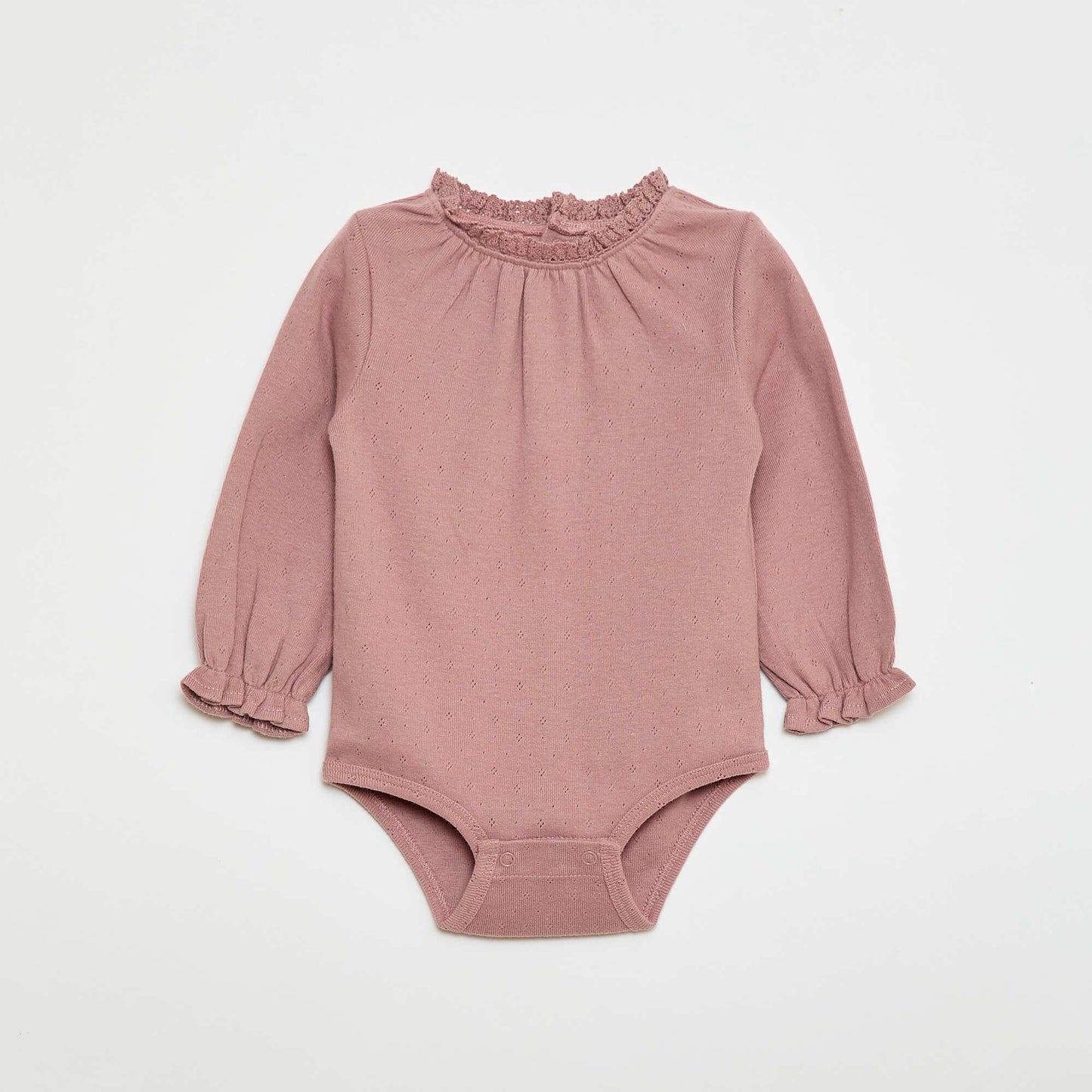 Pointelle Knit Long-Sleeve Bodysuit PINK