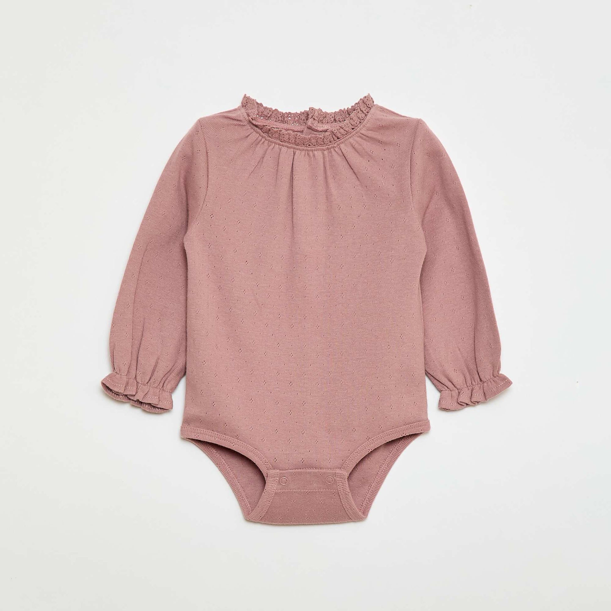 Pointelle Knit Long-Sleeve Bodysuit PINK