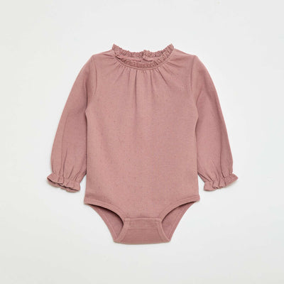 Pointelle Knit Long-Sleeve Bodysuit PINK