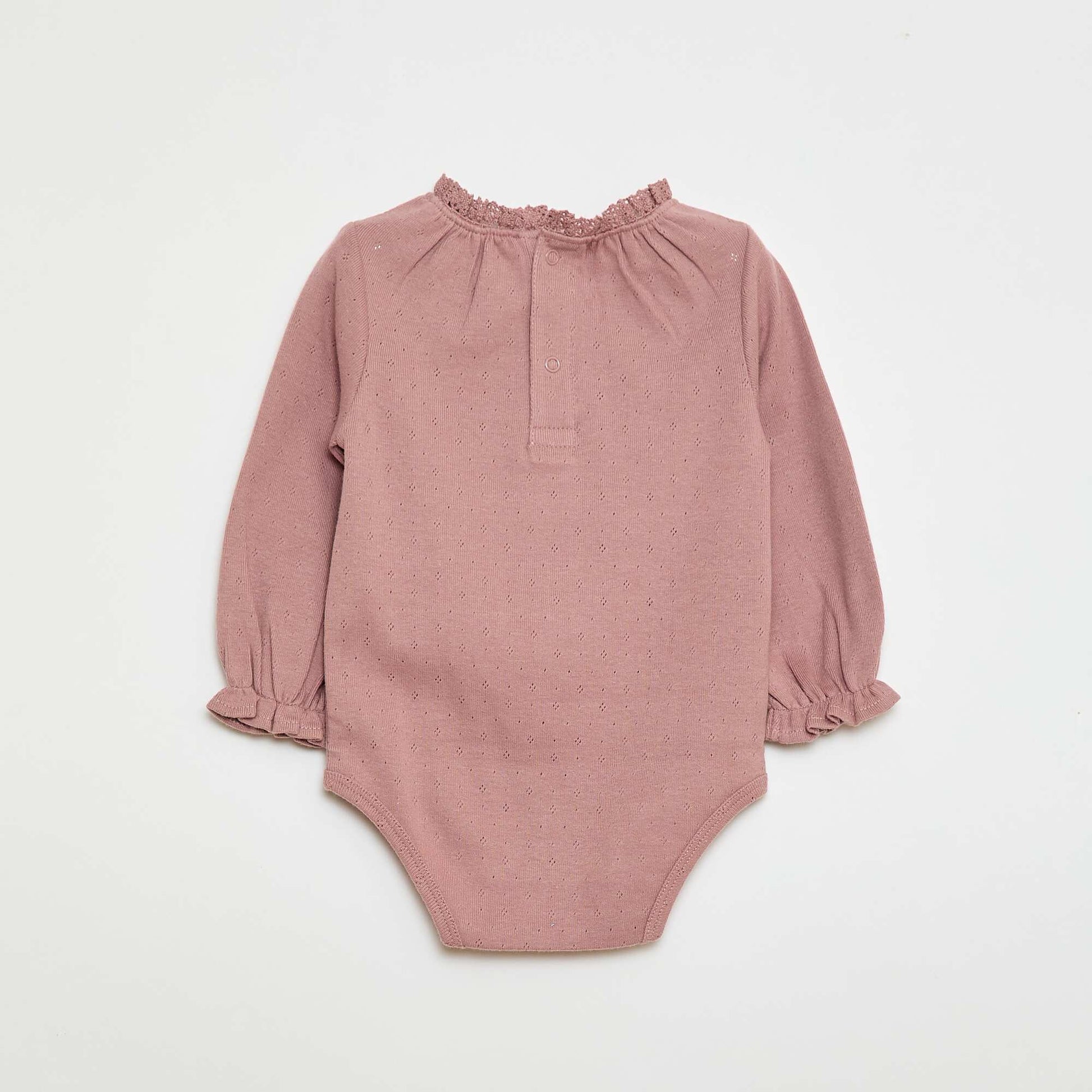 Pointelle Knit Long-Sleeve Bodysuit PINK