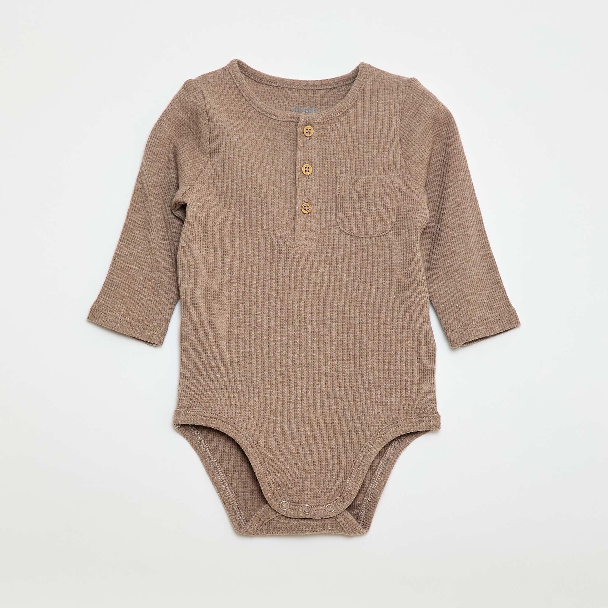 Long-sleeved Waffle Knit Bodysuit BROWN