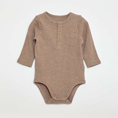 Long-sleeved Waffle Knit Bodysuit BROWN