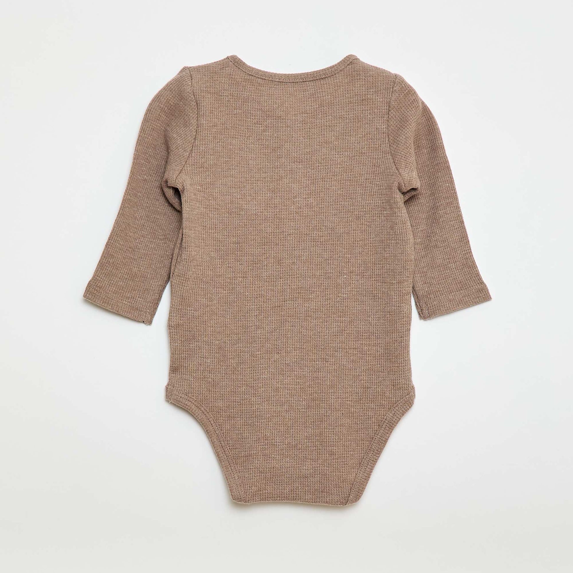Long-sleeved Waffle Knit Bodysuit BROWN