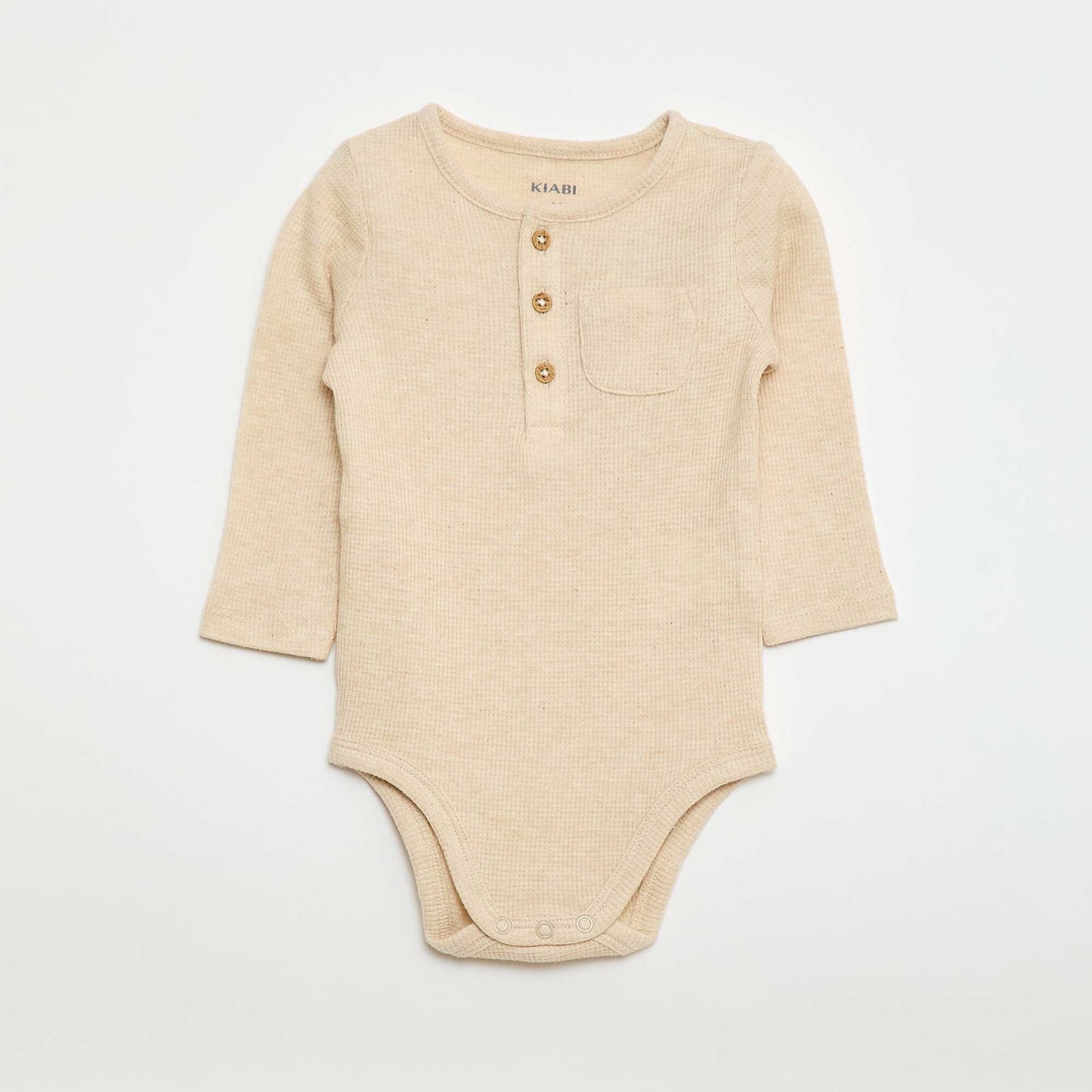 Long-sleeved Waffle Knit Bodysuit BEIGE