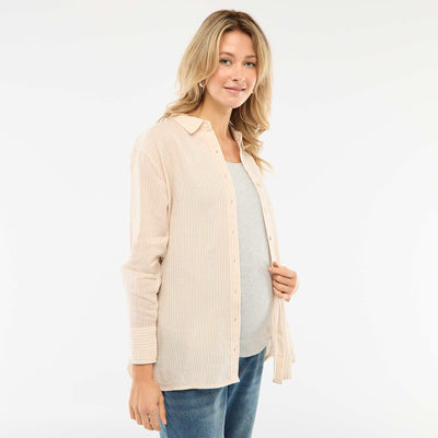 Striped Cotton Maternity Shirt BEIGE