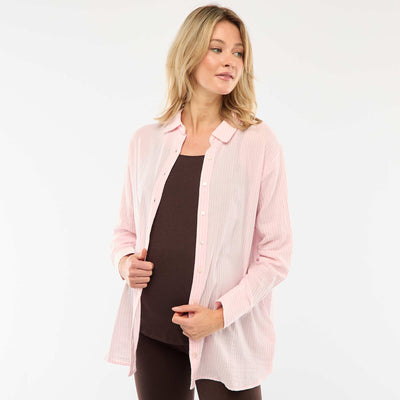 Striped Cotton Maternity Shirt PINK