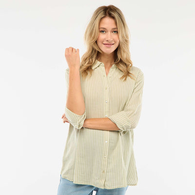 Striped Cotton Maternity Shirt GREEN