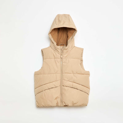 Sleeveless Padded Jacket with Hood BEIGE