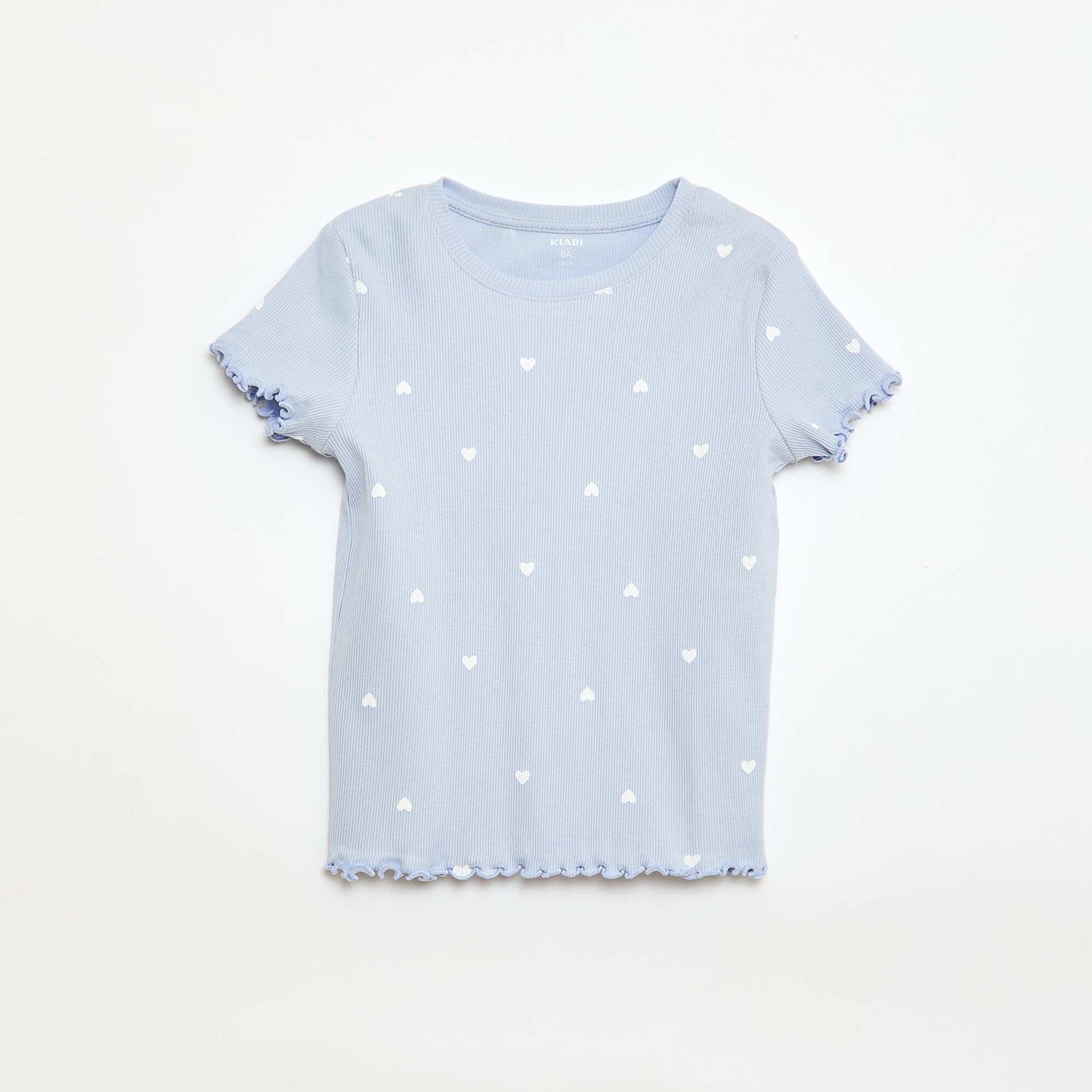Ribbed T-shirt with Short Flutter Sleeves BLUE