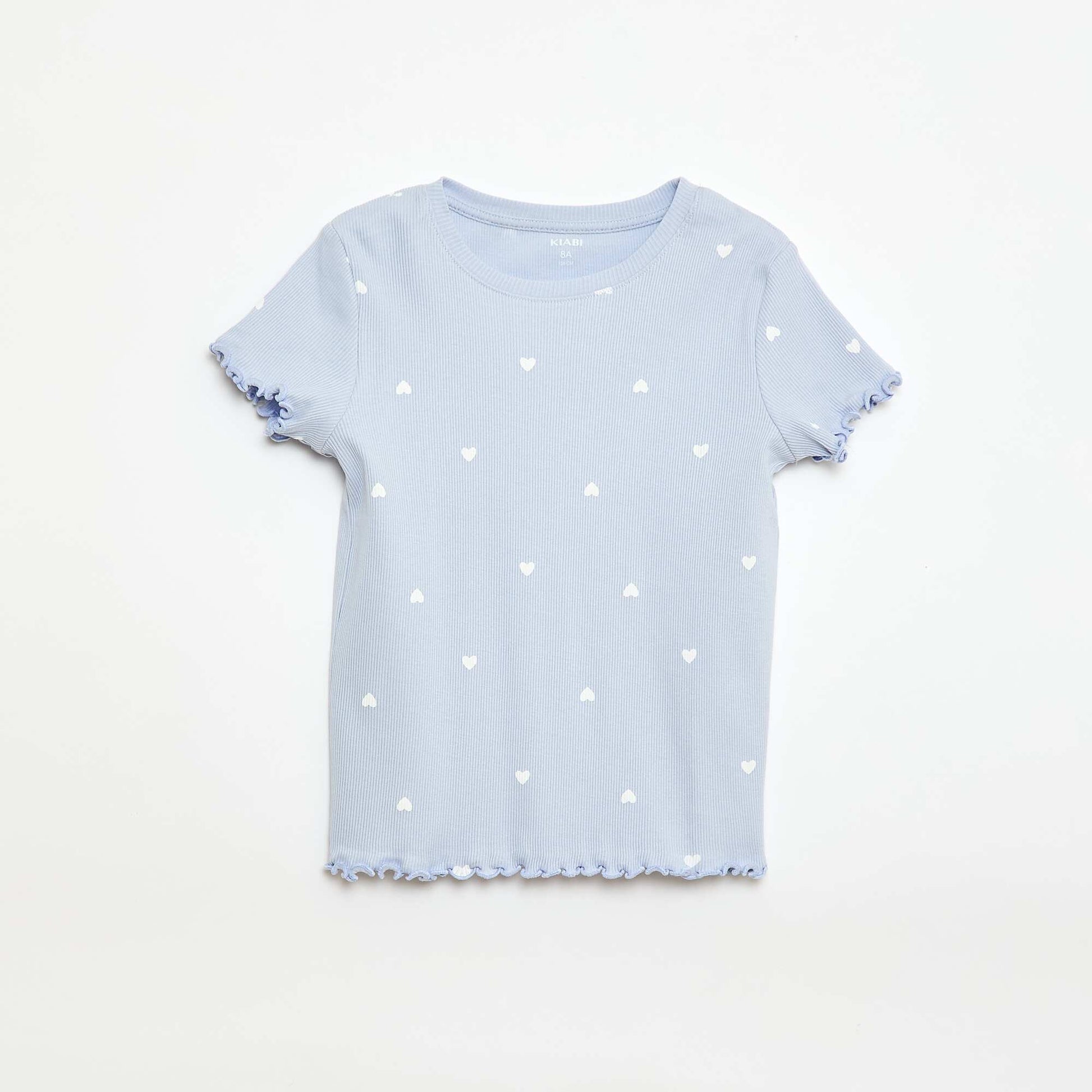 Ribbed T-shirt with Short Flutter Sleeves BLUE