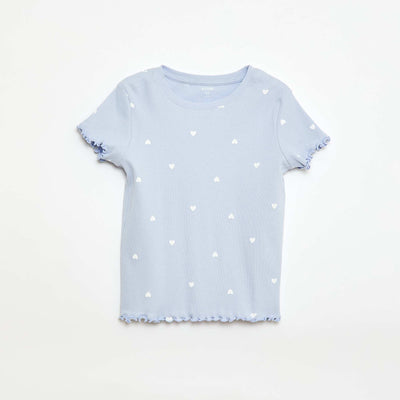 Ribbed T-shirt with Short Flutter Sleeves BLUE