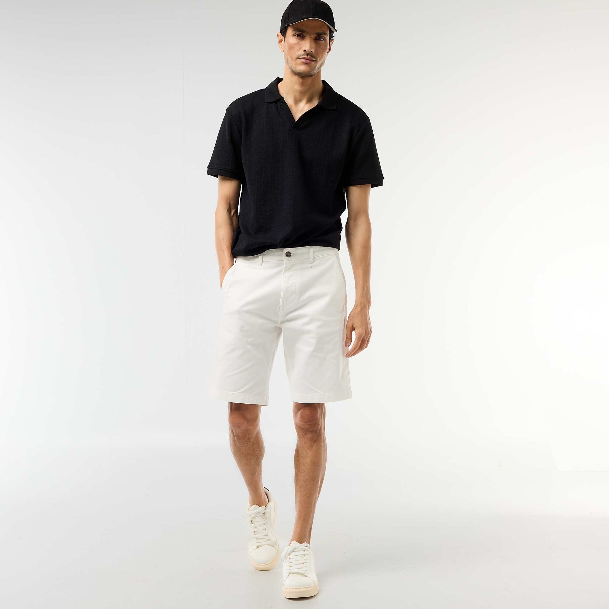 Honeycomb Knit Short-Sleeve Polo Shirt BLACK