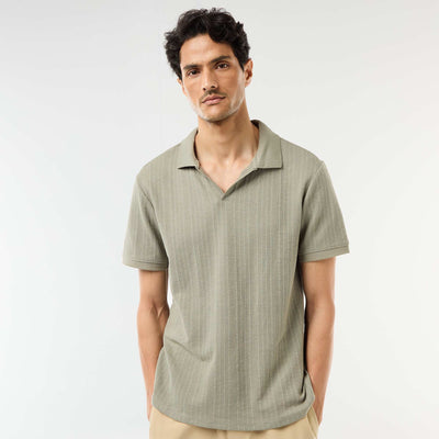 Honeycomb Knit Short-Sleeve Polo Shirt GREEN