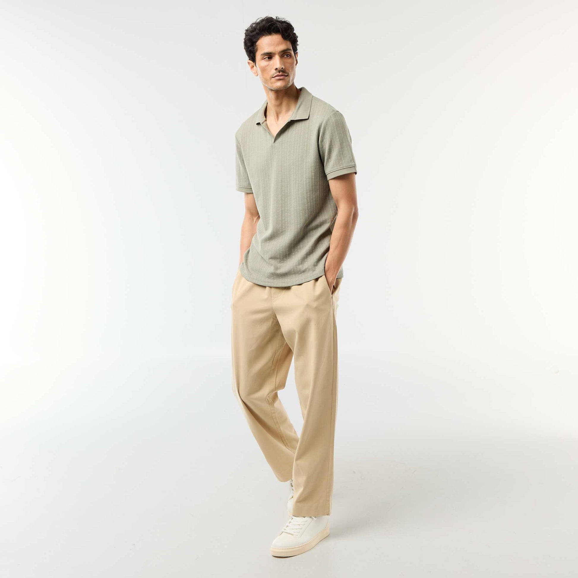 Honeycomb Knit Short-Sleeve Polo Shirt GREEN