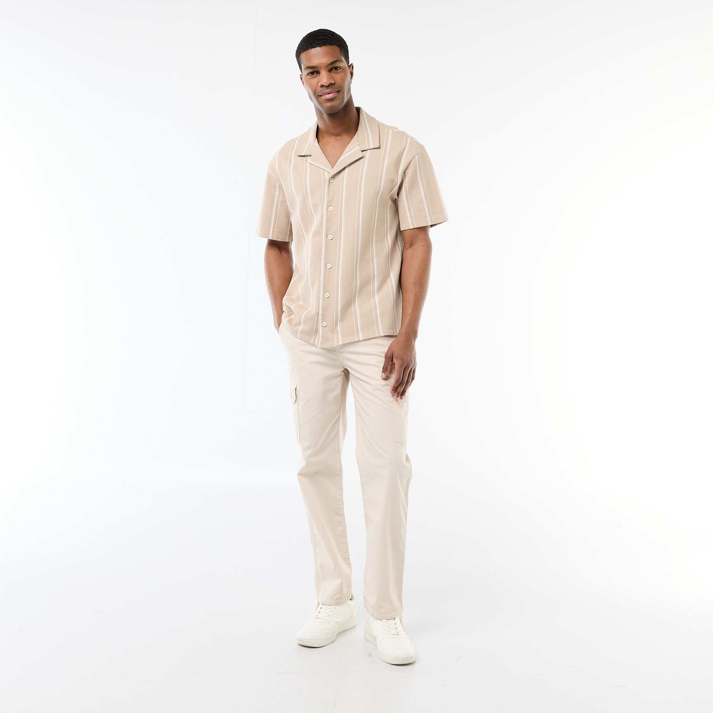Striped Short-Sleeve Shirt BEIGE