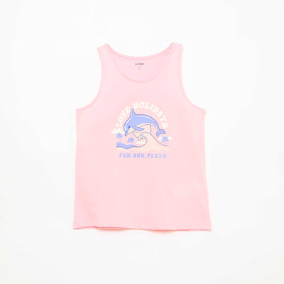 Printed Round Neck Tank Top PINK