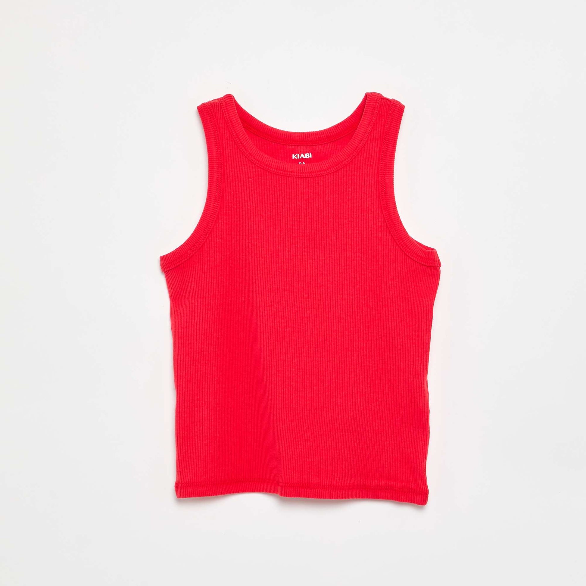Ribbed Tank Top with Round Neck RED