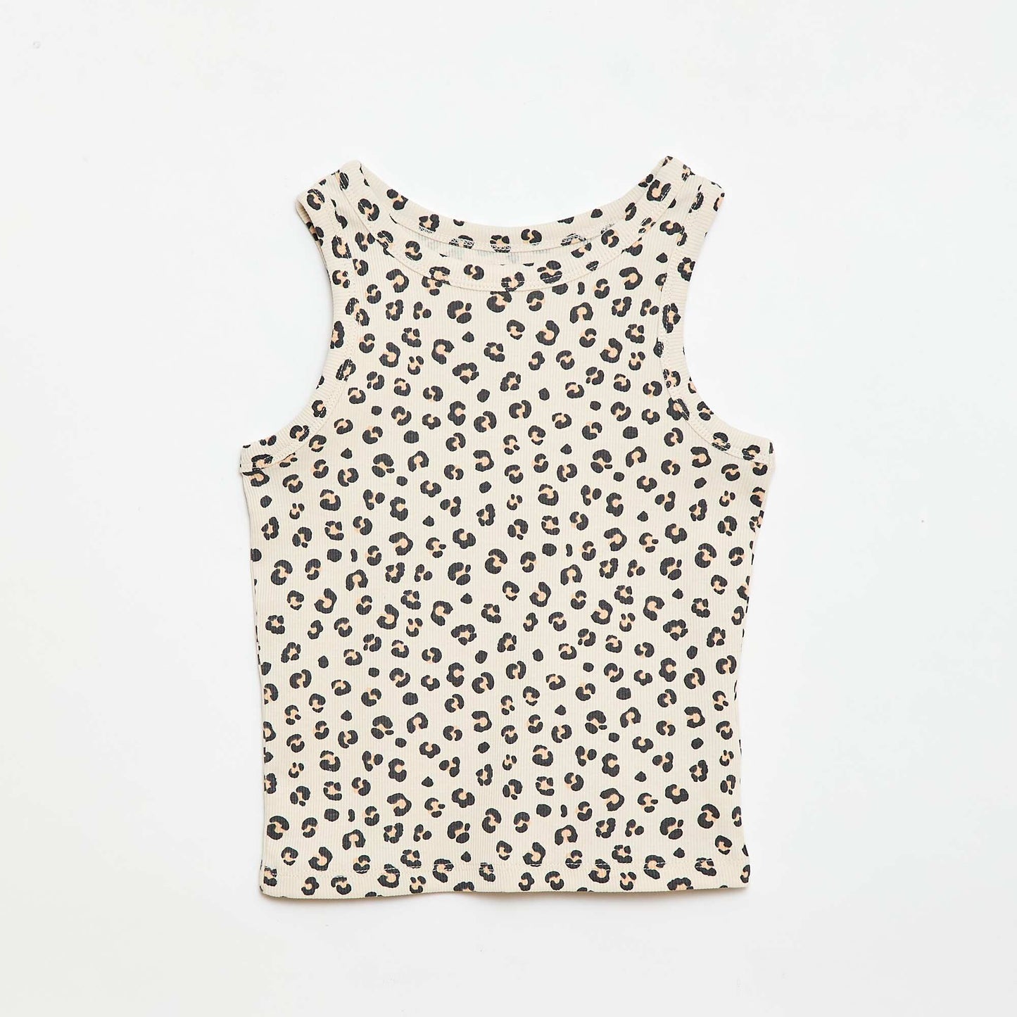 All-Over Ribbed Cotton Tank Top BEIGE