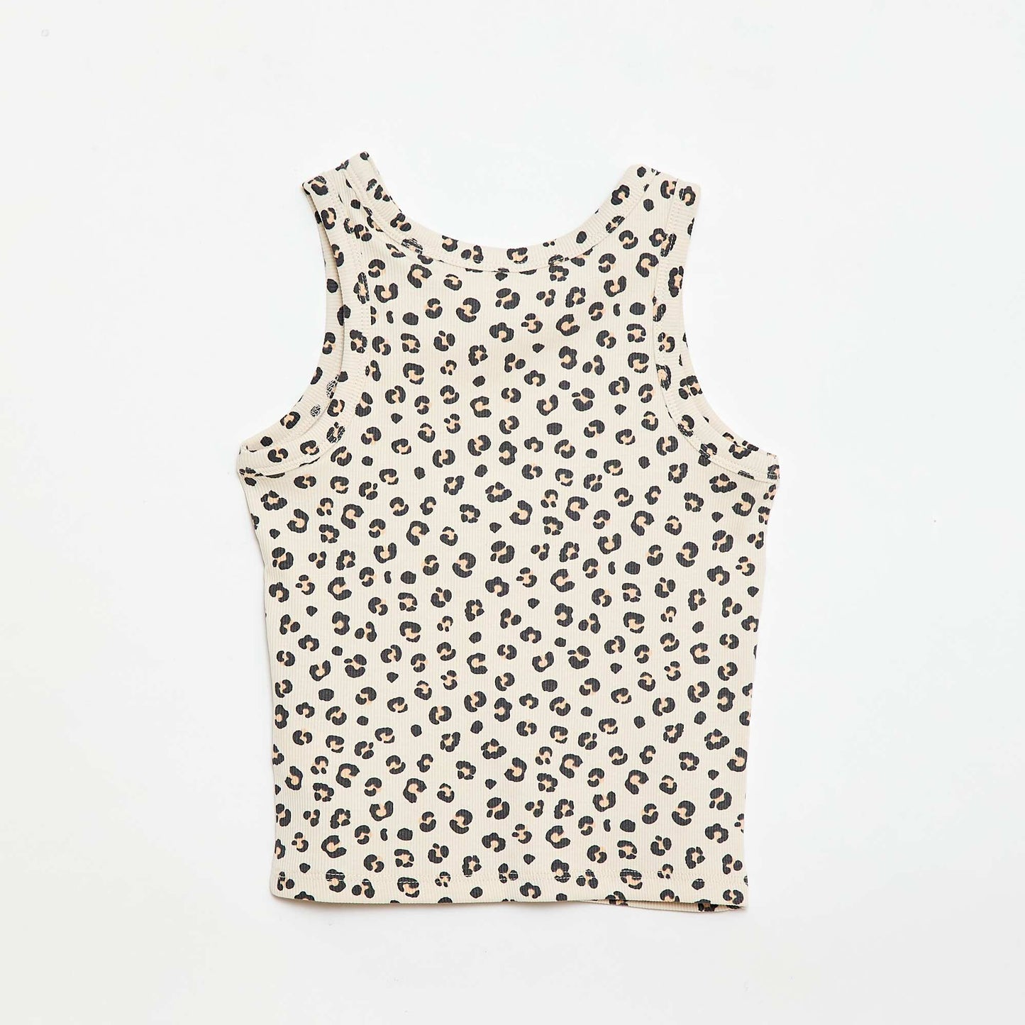 All-Over Ribbed Cotton Tank Top BEIGE