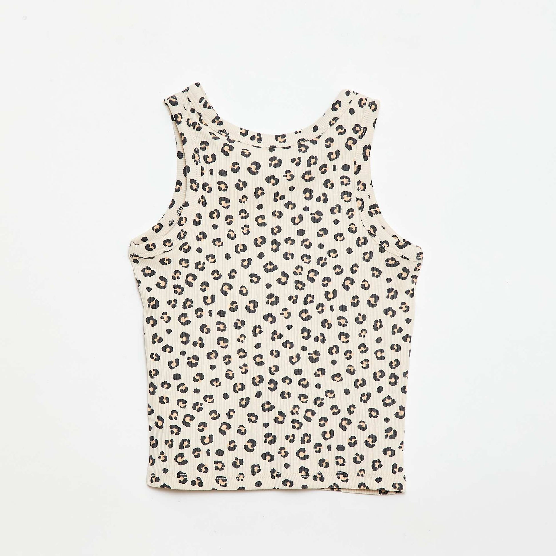 All-Over Ribbed Cotton Tank Top BEIGE