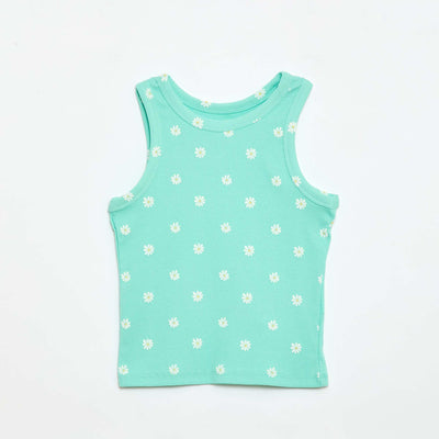 All-Over Ribbed Cotton Tank Top GREEN