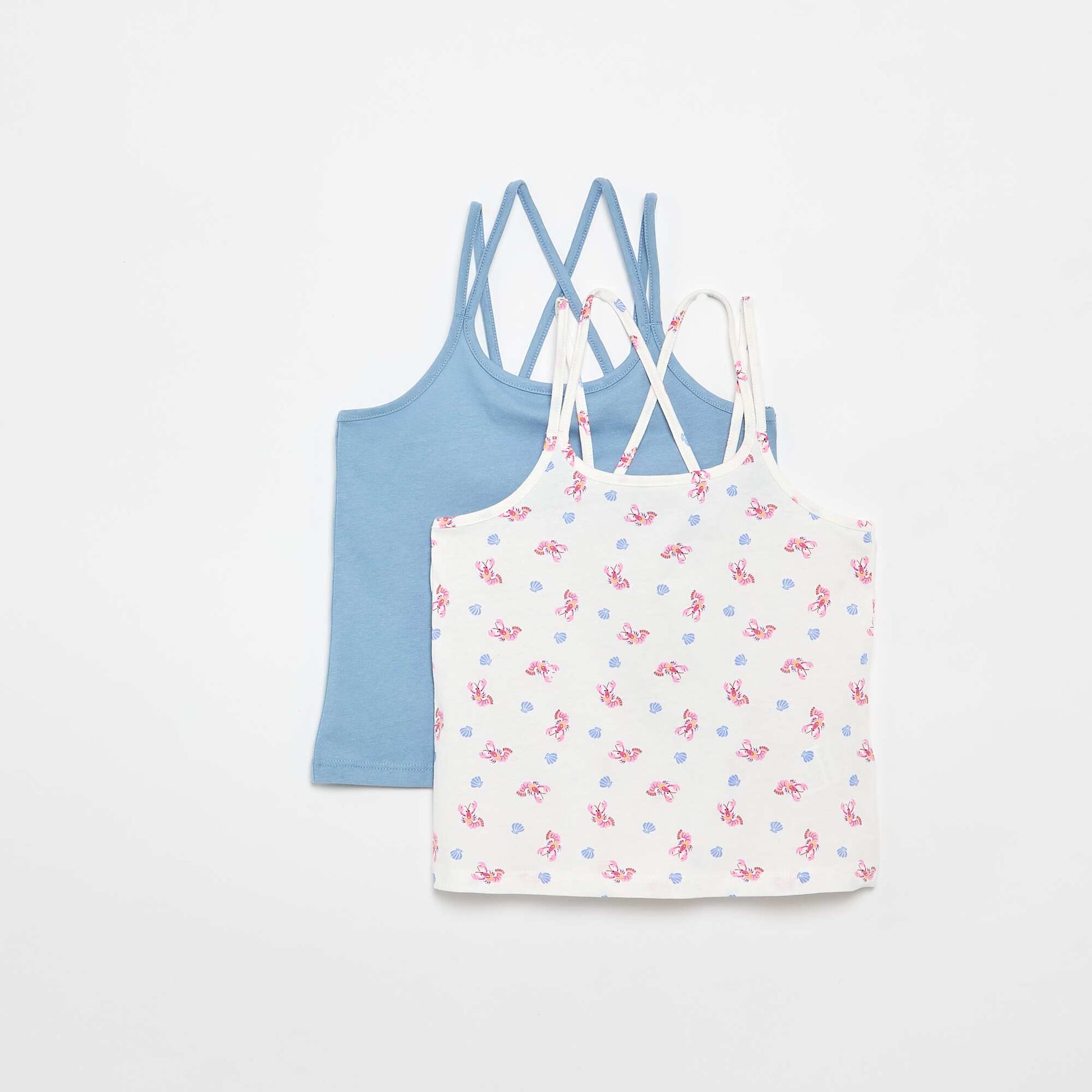 Set of 2 Tank Tops  1 Printed WHITE