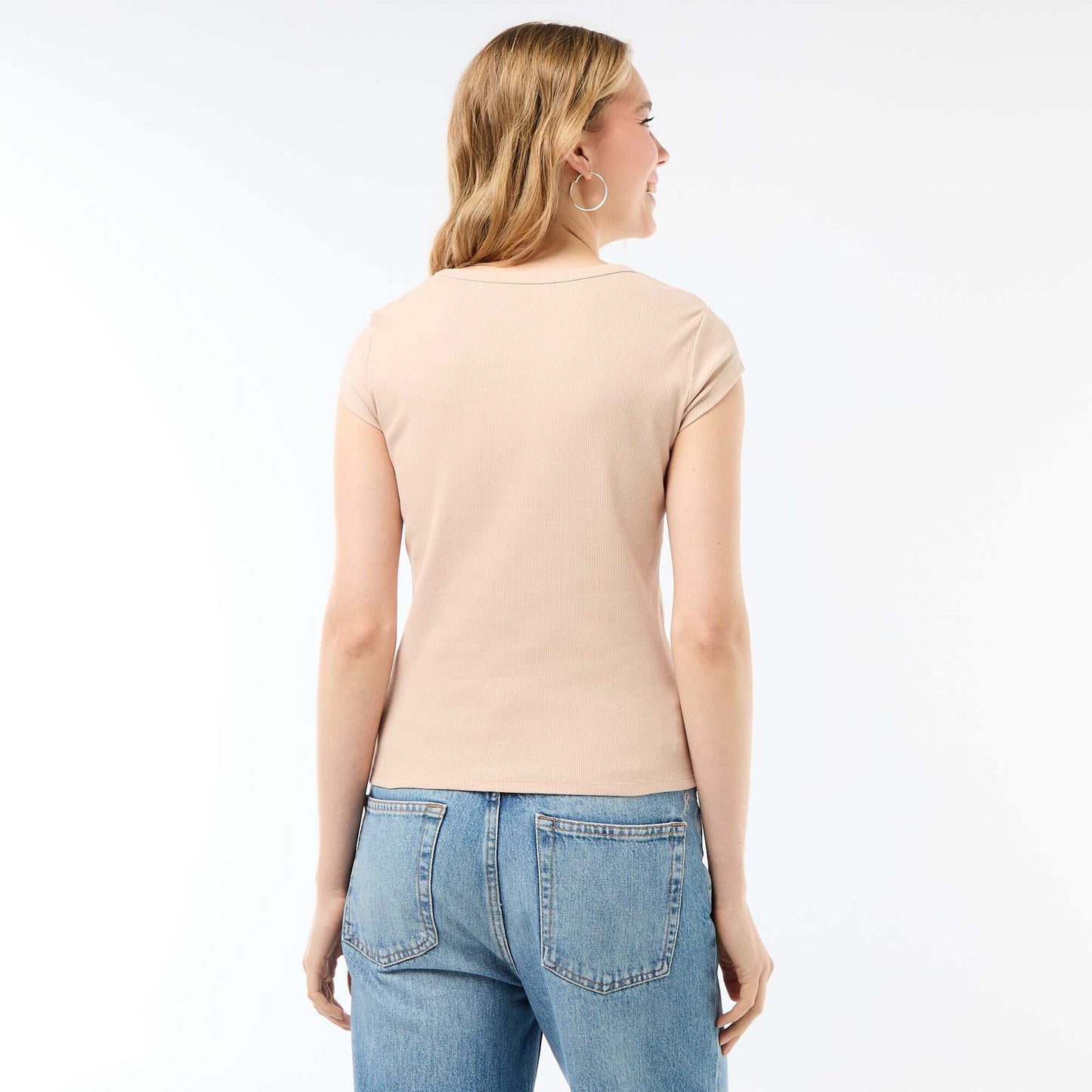 Ribbed Short-Sleeve Jersey T-Shirt BEIGE