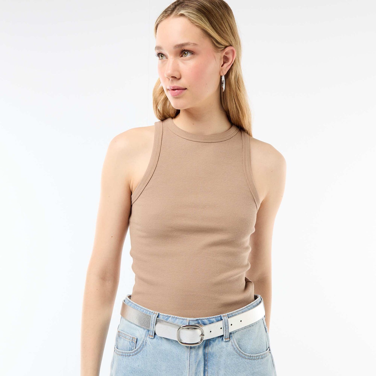 Sleeveless Tank Top with American Armholes BEIGE