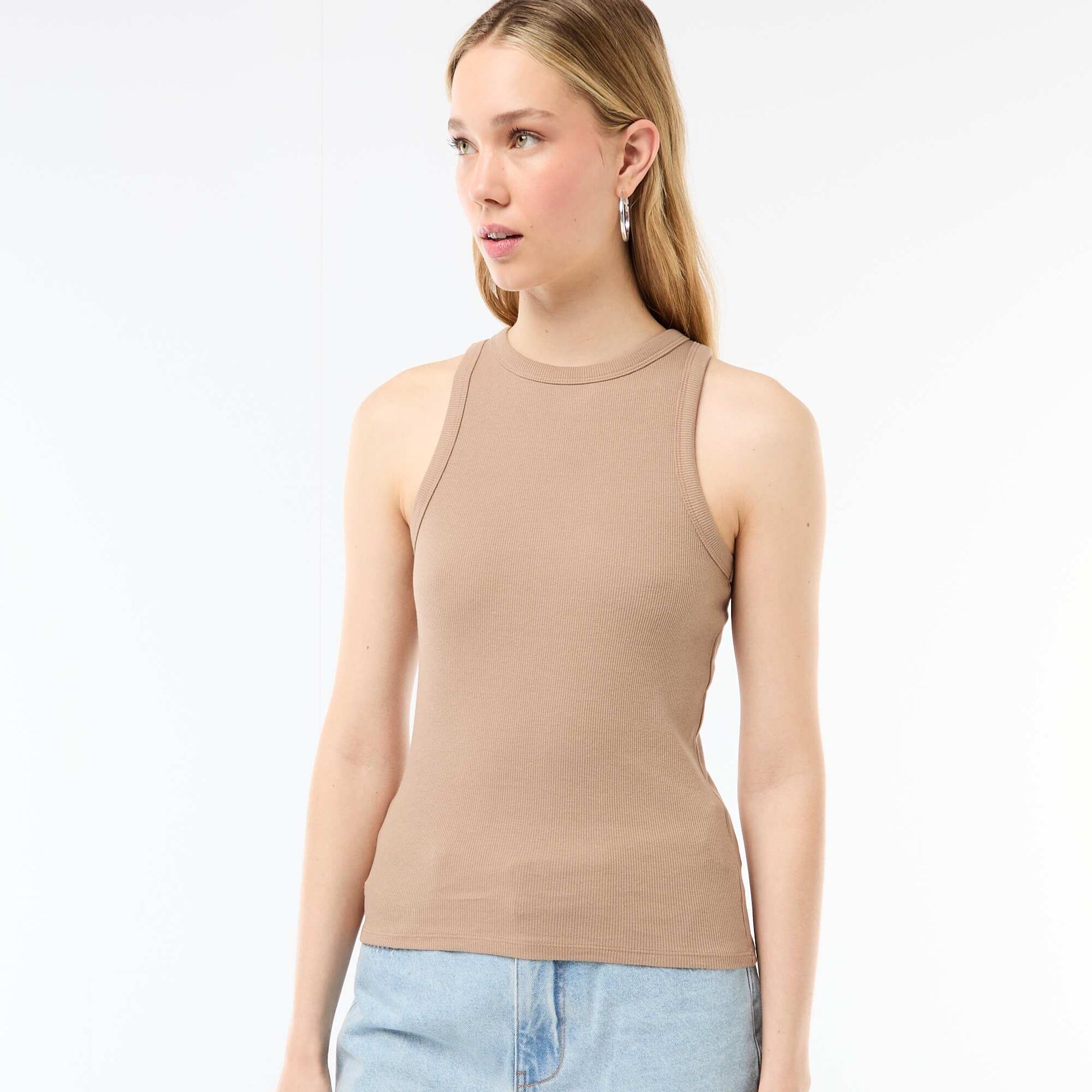 Sleeveless Tank Top with American Armholes BEIGE