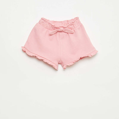 Ruffled shorts with waist tie PINK