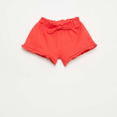 Ruffled shorts with waist tie RED