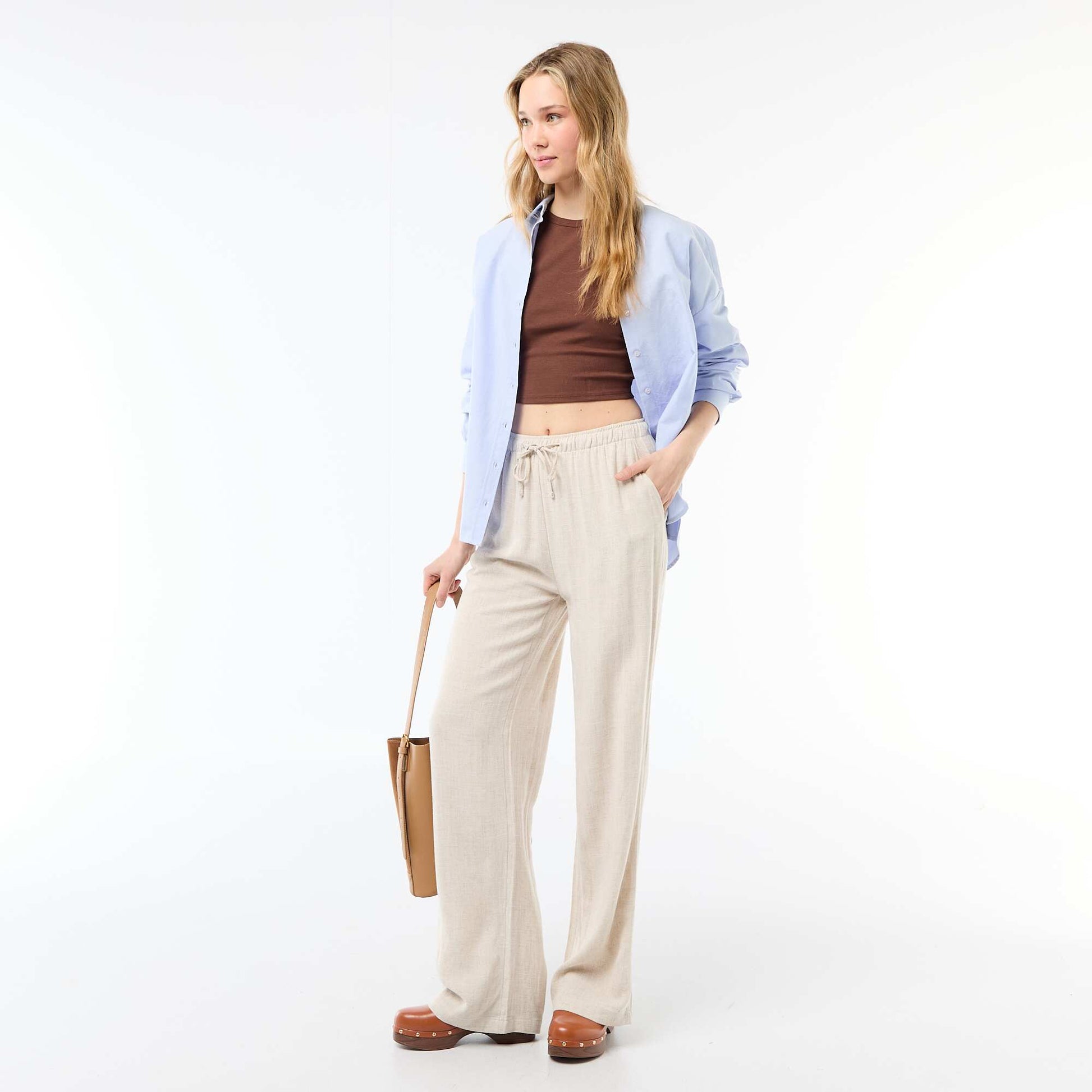 Linen trousers with 2 pockets BEIGE
