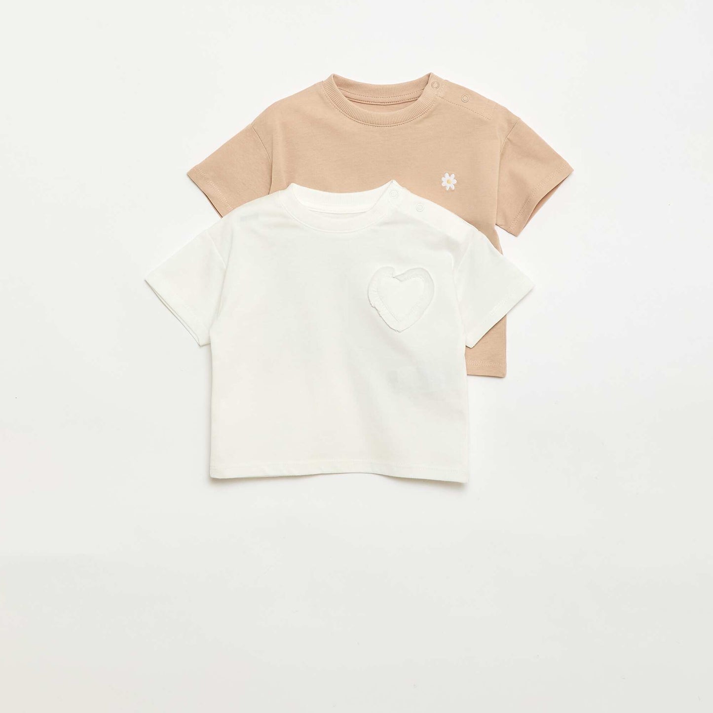 Set of 2 T-shirts with chest detail BEIGE