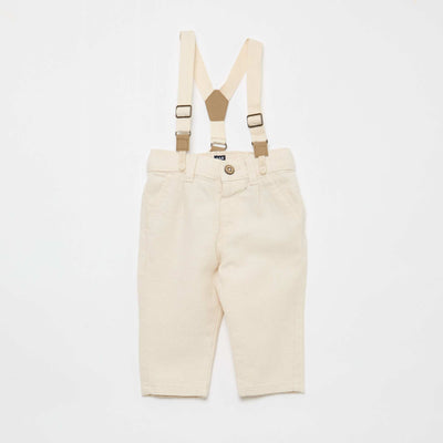 Linen Blend Chino Trousers with Suspenders WHITE