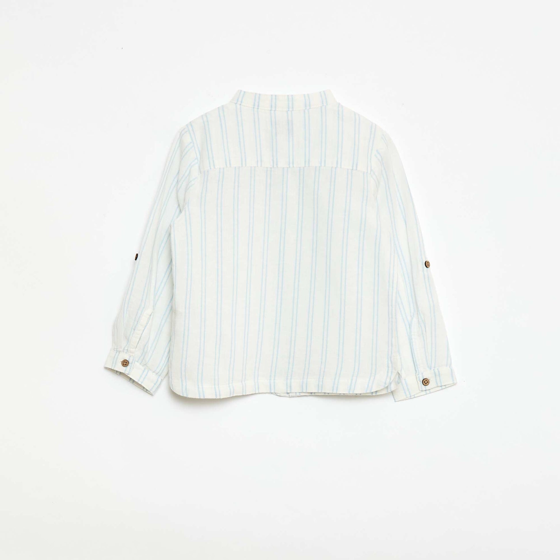 Mandarin Collar Shirt with Roll-Up Sleeves WHITE