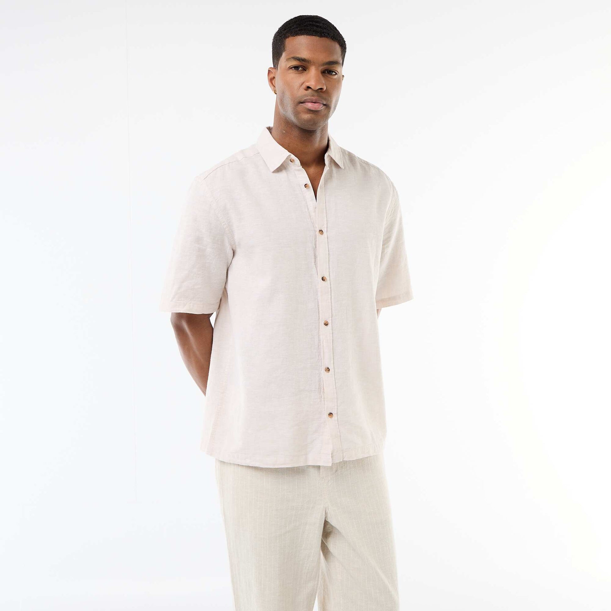 Short-Sleeved Linen-Blend Shirt BEIGE