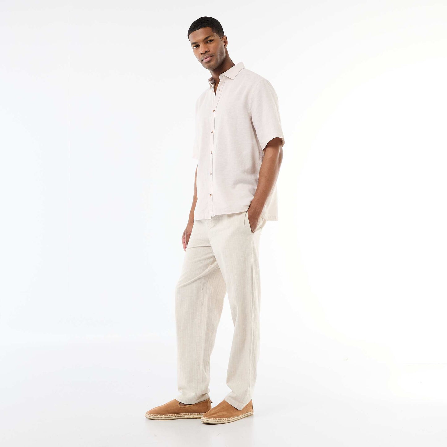 Short-Sleeved Linen-Blend Shirt BEIGE