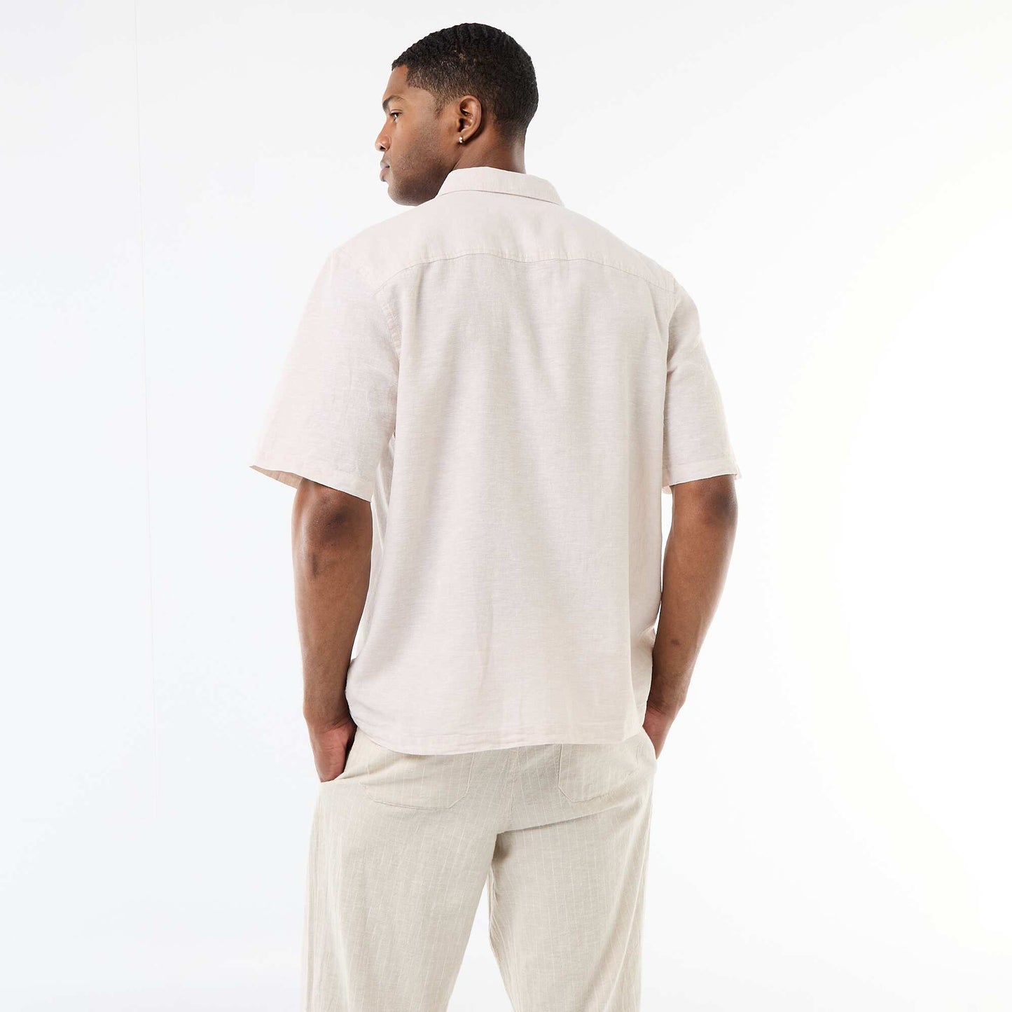 Short-Sleeved Linen-Blend Shirt BEIGE