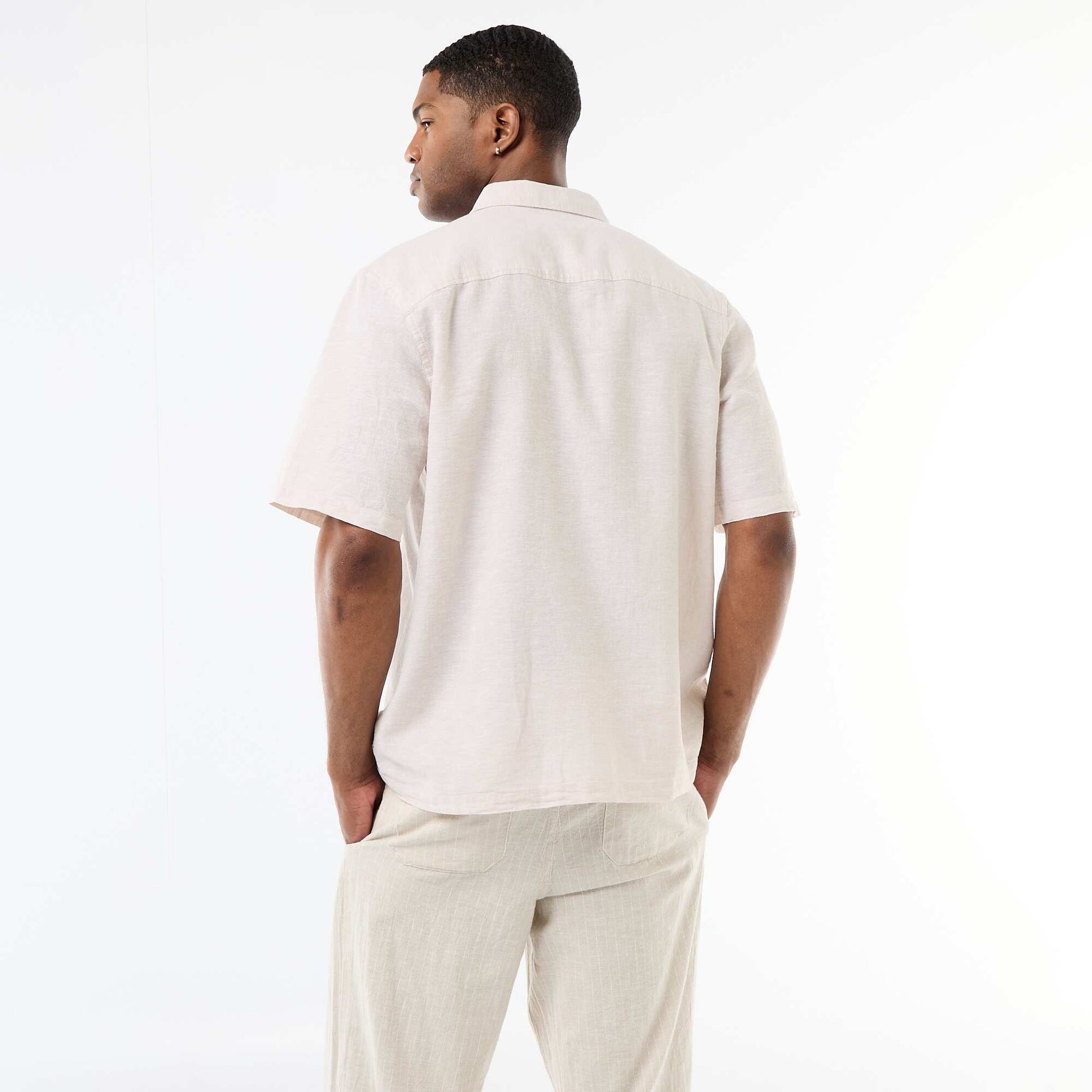 Short-Sleeved Linen-Blend Shirt BEIGE