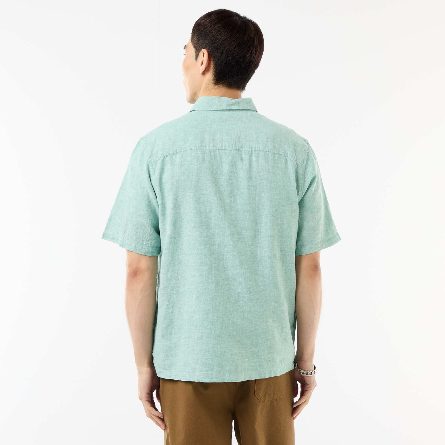 Short-Sleeved Linen-Blend Shirt GREEN