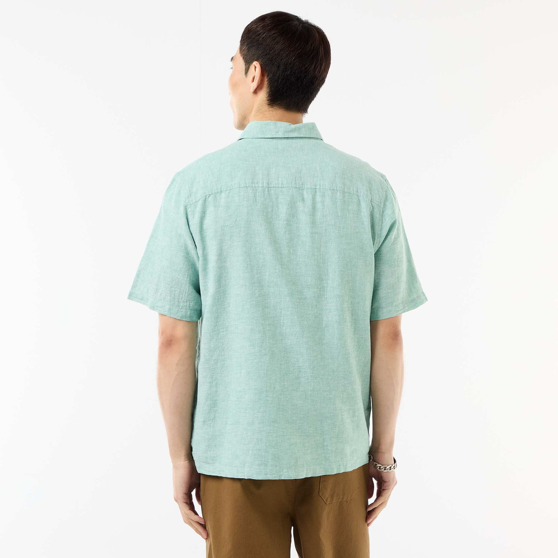 Short-Sleeved Linen-Blend Shirt GREEN