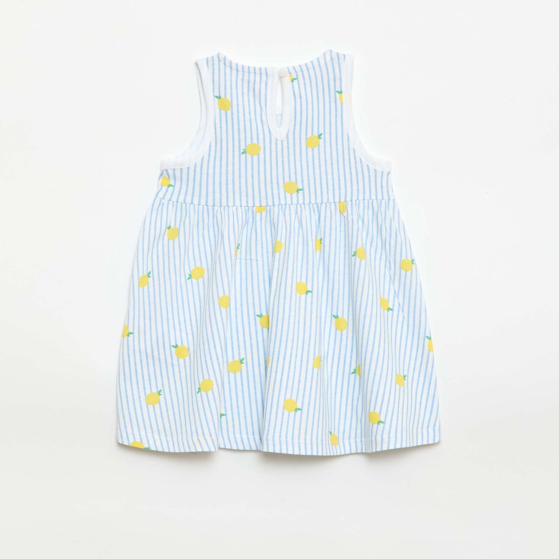Sleeveless dress with message BLUE