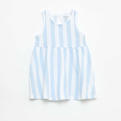 Sleeveless dress with message BLUE