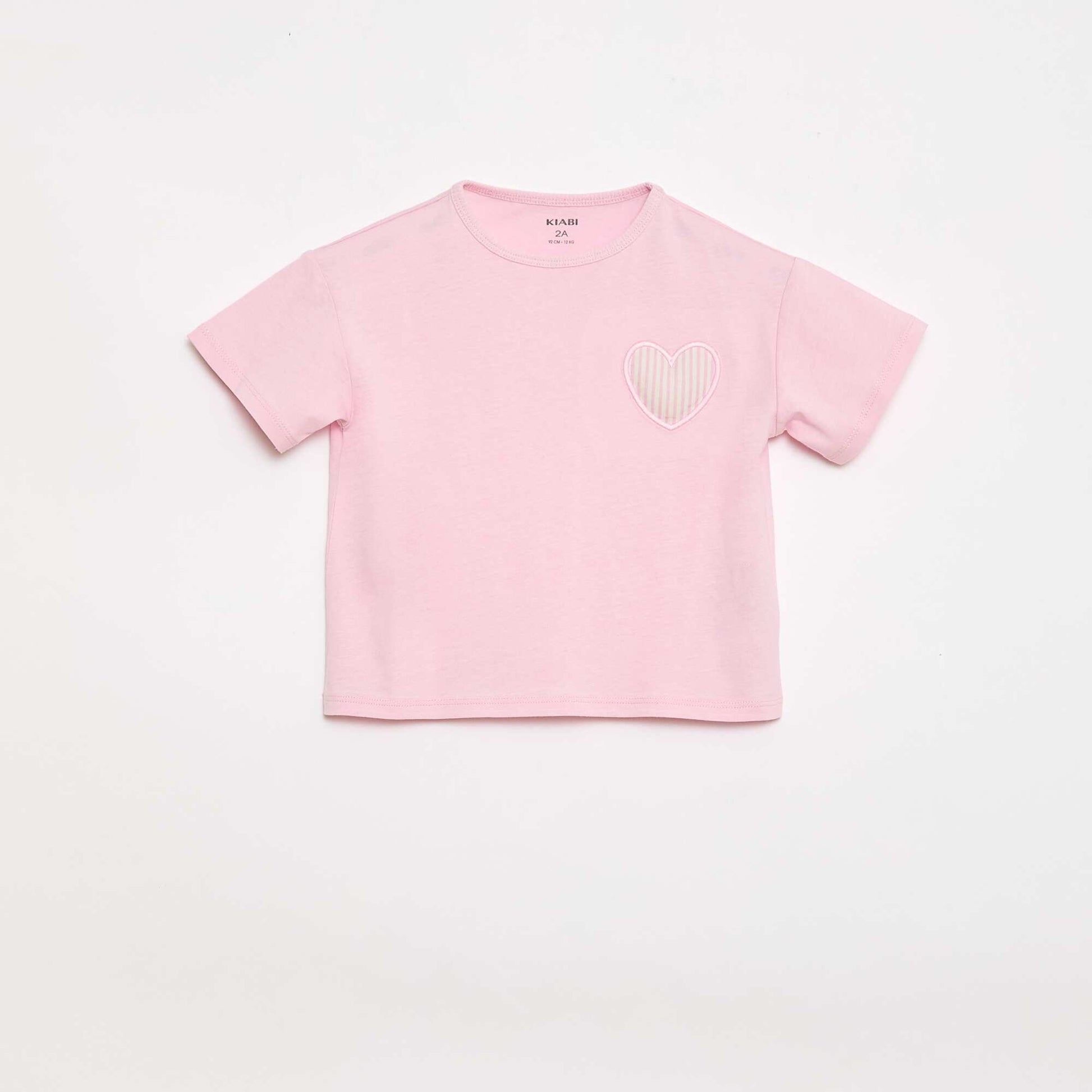 Cotton jersey T-shirt with heart patch PINK