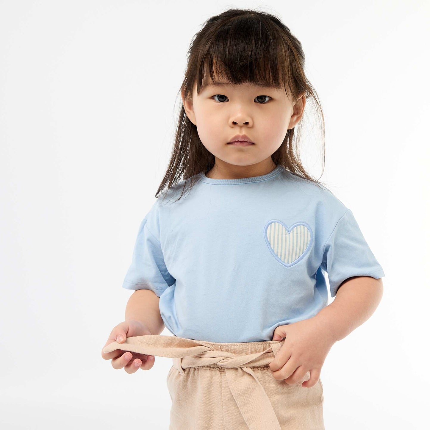 Cotton jersey T-shirt with heart patch BLUE