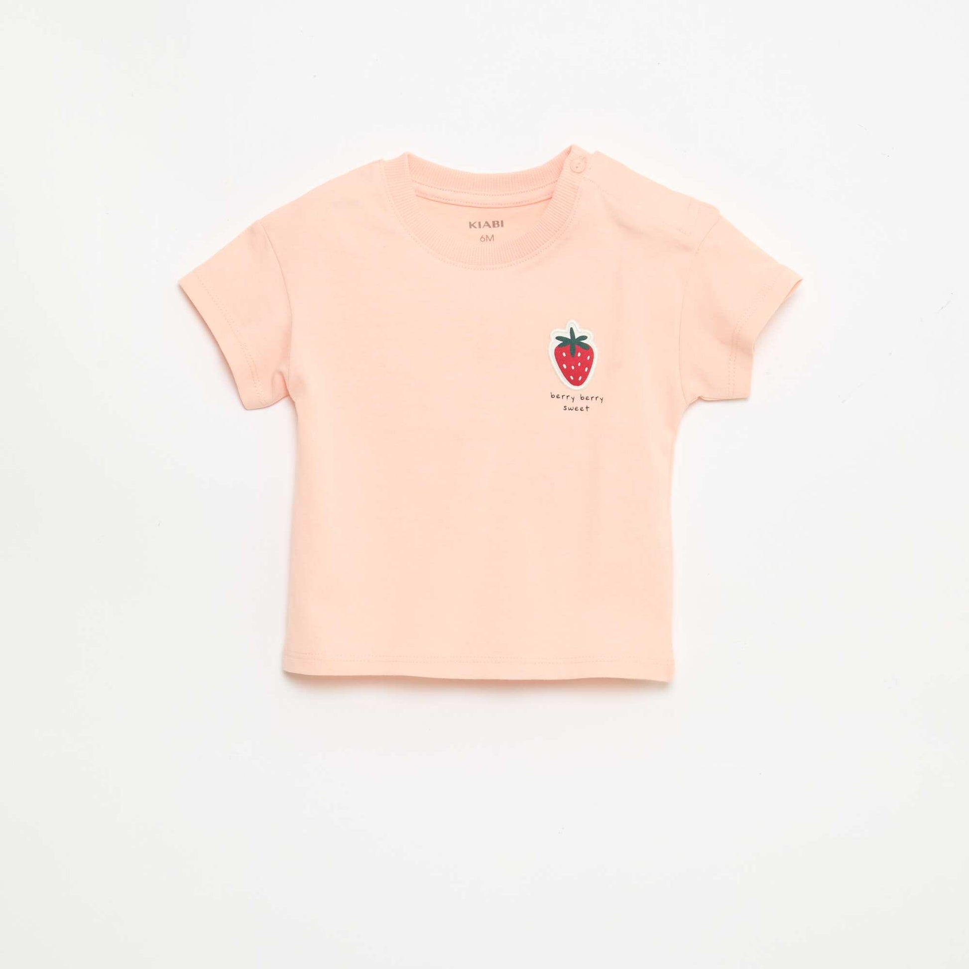 Short-sleeved cotton jersey T-shirt with chest patch PINK