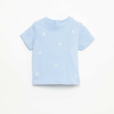 Short-Sleeved T-Shirt with Embroidery BLUE