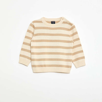 Fine knit button-neck sweater WHITE
