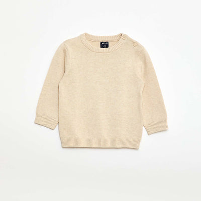 Fine knit button-neck sweater BEIGE