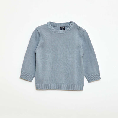 Fine knit button-neck sweater BLUE
